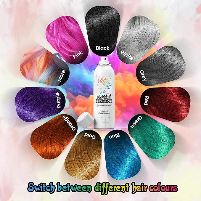 Temporary Hair Color Spray for Adults - Instant Orange Hair Dye Alternative, Washable & Non-Sticky, Gentle Formula for Halloween, Cosplay, Party, Costume Makeup (150ml)
