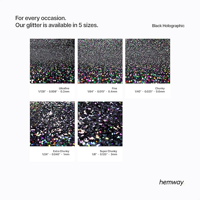 Hemway Eco Friendly Biodegradable Glitter 100g / 3.5oz Bio Cosmetic Safe Sparkle Vegan for Face, Eyeshadow, Body, Hair, Nail and Festival Makeup - Ultrafine (1/128" 0.008" 0.2mm) - Black Holographic