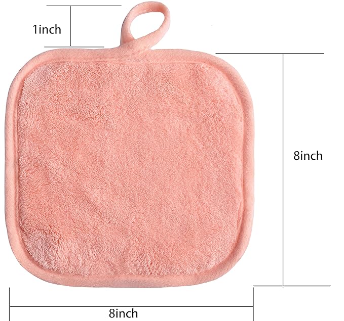 Makeup Remover Cloths for Face, Eye, Lips - Reusable Makeup Remover Pads Soft Microfiber Facial Cleansing Cloths 8 x 8 inch 6 Pack (Coral)