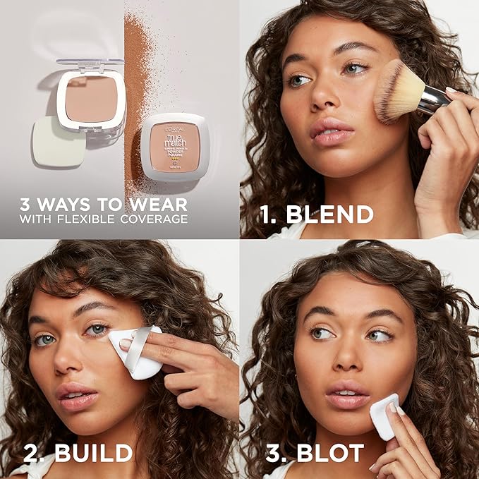 L'Oreal Paris True Match Super Blendable Oil Free Powder Foundation, N3 Light Medium, 0.33 oz, Packaging May Vary
