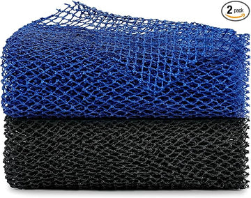 African Net Sponge, 2 Pieces Exfoliating Premium Nylon Bathing/Wash Net for Daily Back Body Scrub Scrubber Shower Net (Black, Blue) …