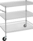 Finnhomy 3 Tier Heavy Duty Commercial Grade Utility Cart, Wire Rolling Cart with Handle Bar, Steel Service Cart with Wheels, Kitchen Carts on Wheels, Metal Cart Shelf Size 24" D x 36" W, NSF, Chrome