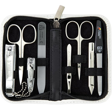 Swords Germany - brand quality 8 piece manicure pedicure grooming kit set for professional nail care genuine leather case white - Made in Germany