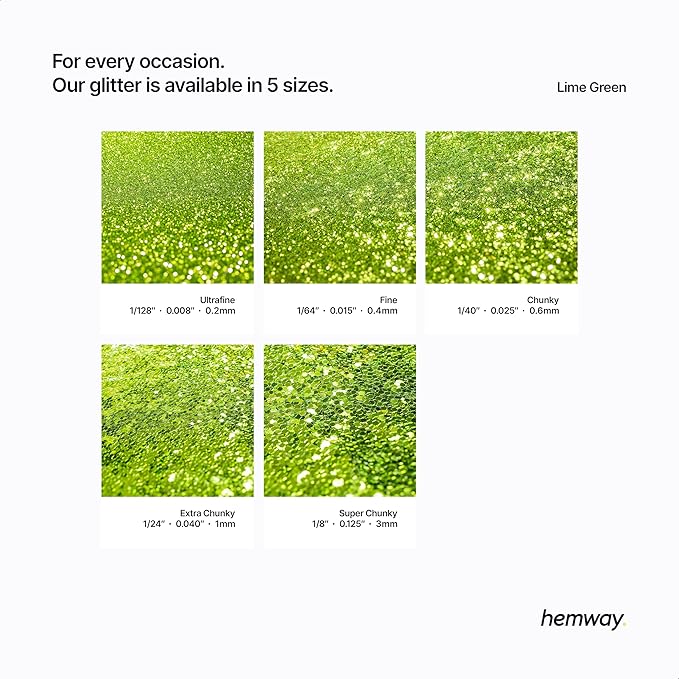 Hemway Eco Friendly Biodegradable Glitter 100g / 3.5oz Bio Cosmetic Safe Sparkle Vegan for Face, Eyeshadow, Body, Hair, Nail and Festival Makeup, Craft - Extra Chunky (1/24" 0.040" 1mm) - Lime Green