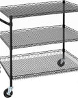 Finnhomy 3 Tier Heavy Duty Commercial Grade Utility Cart, Wire Rolling Cart with Handle Bar, Steel Service Cart with Wheels, Kitchen Carts on Wheels, Metal Cart Shelf Size 24" D x 36" W, NSF, Black