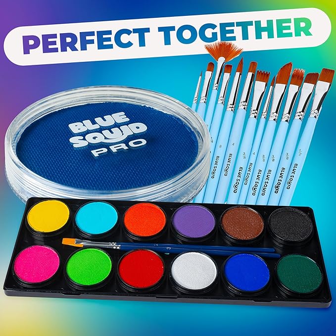 Blue Squid Face Paint Water Based Single Cake Professional Face Paint & Body Paint - Water Activated, Kids Adults Face Painting for Costume, Halloween Makeup, Cosplay - Neon Blue Face Paint 30g