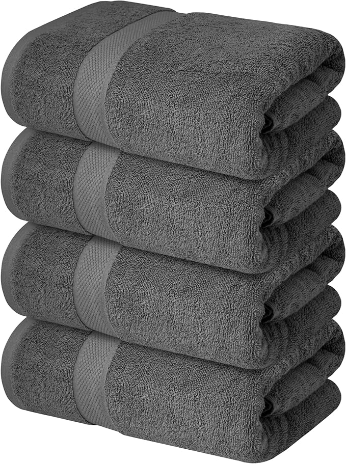 Infinitee Xclusives Luxury 100% Ring-Spun Cotton Bath Towels Set of 4 (27x54 inches) – Soft, Absorbent & Quick-Drying Towels for Bathroom, Gym, Spa & Hotel Use (Shadow Grey, Bath Towels)