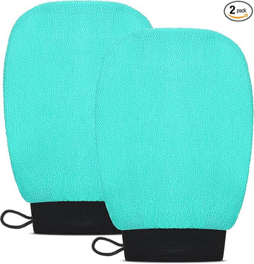 Valitic Exfoliating Glove Body Scrubber - Exfoliating Mitt Dead Skin Remover, Shower Face and Body Exfoliator - Korean Style Skin Scrubber Washcloth - Spray and Self Tan Remover, Pair Turquoise