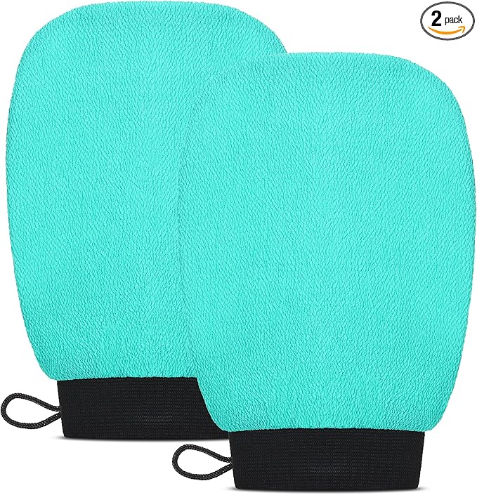 Valitic Exfoliating Glove Body Scrubber - Exfoliating Mitt Dead Skin Remover, Shower Face and Body Exfoliator - Korean Style Skin Scrubber Washcloth - Spray and Self Tan Remover, Pair Turquoise