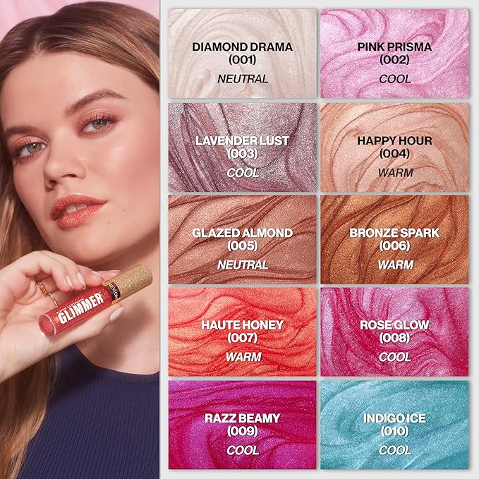 REVLON Super Lustrous Glimmer Gloss, Non-Sticky Lip Gloss, High-Shine Finish, Plant-Based Glitter, 009 Razz Beamy, 0.13 fl oz