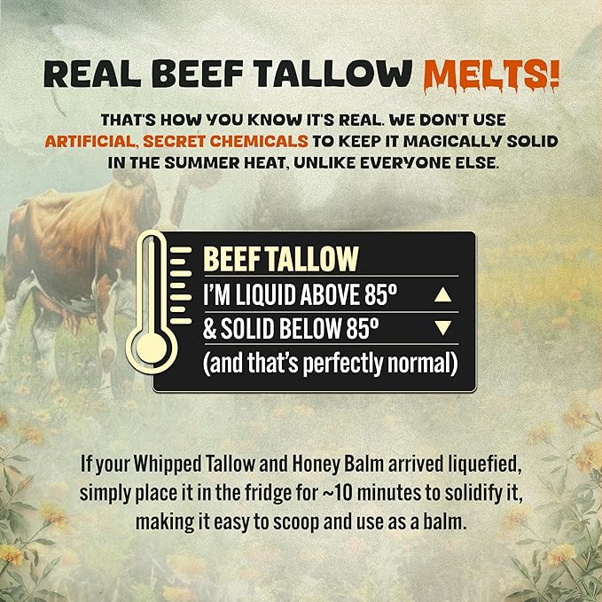 Whipped Beef Tallow and Honey Moisturizer for Skin, Face, Lips, Body (4 Ounce (Pack of 1), Lavender)